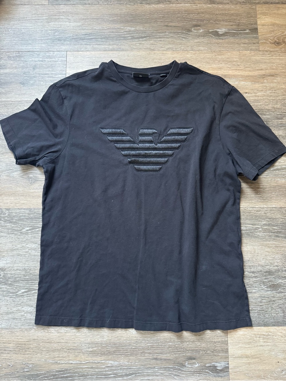Emporio Armani Black Embroidered Eagle Logo Crewneck Tee Sz XXL